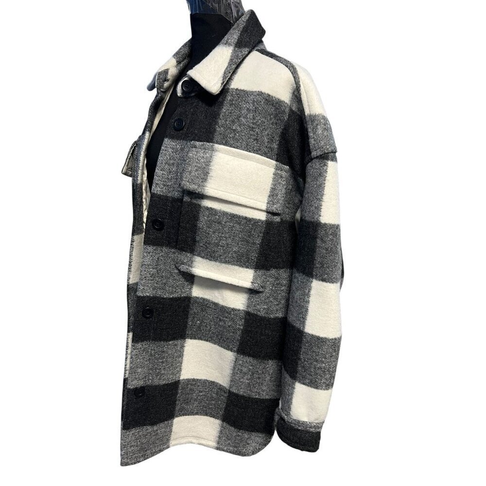 Abercrombie & fitch Oversized Jacket Women M Black White Buffalo Plaid Shacket - Picture 3 of 9